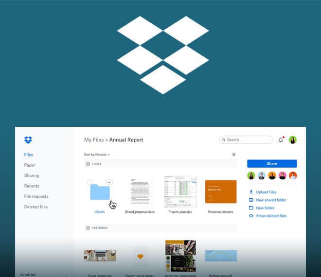 Dropbox user interface